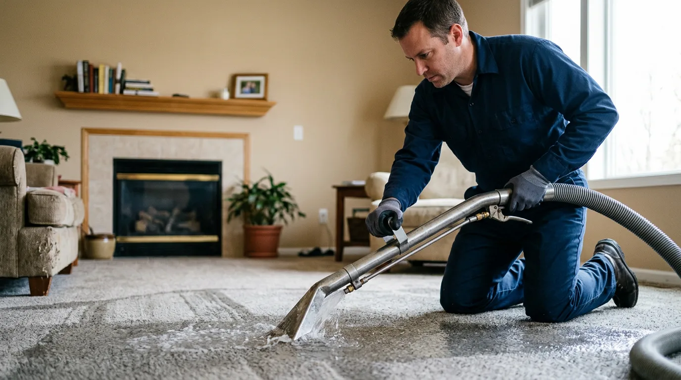 Water damage restoration technician working near Cambridge, VT